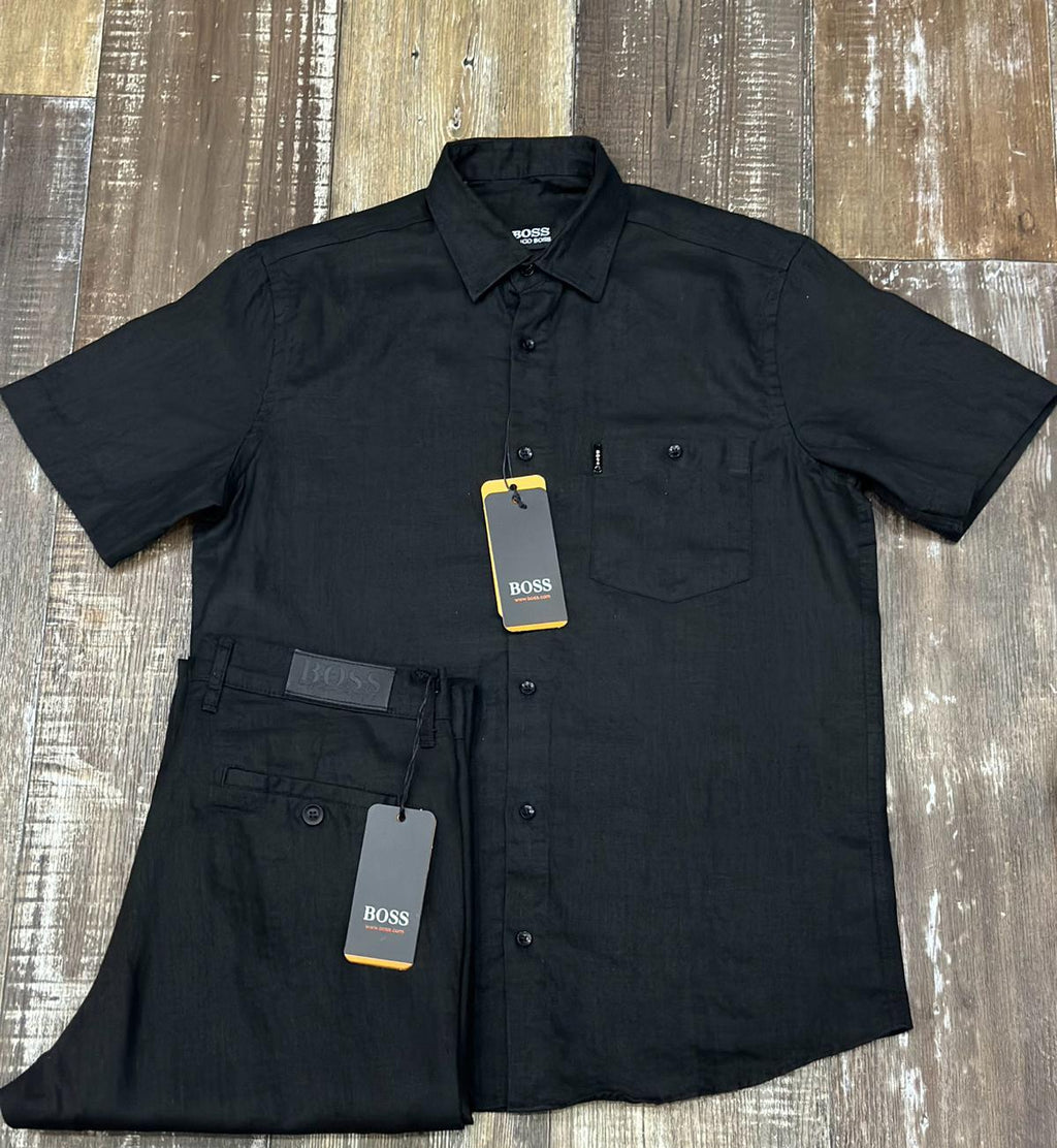 Men’s BOSS Linen Set – Turkey-Made Premium Linen Shirt & Trouser | Short & Long Sleeve