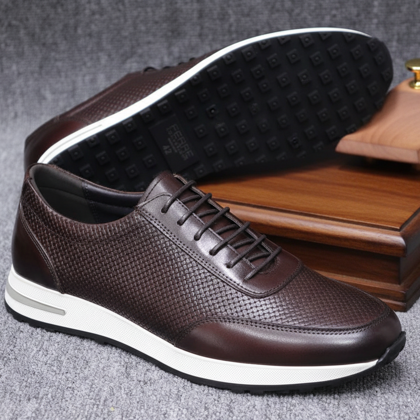 Imperial Weave Men’s Leather Sneakers – Handwoven Design with Cushioned Grip Sole