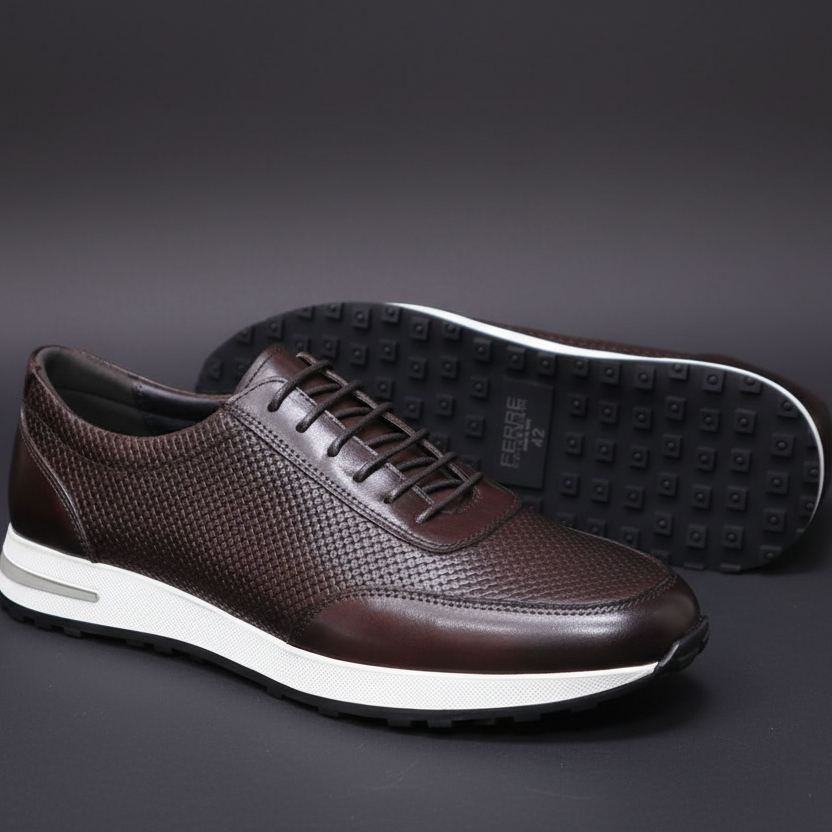 Imperial Weave Men’s Leather Sneakers – Handwoven Design with Cushioned Grip Sole