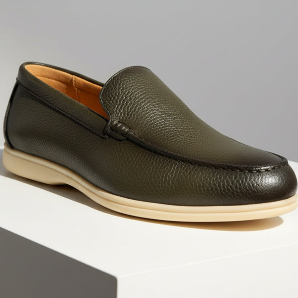 Men’s Premium Leather Slip-On Loafers – Classic Comfort Edition (Black, Brown, Dark Olive)_(KK)