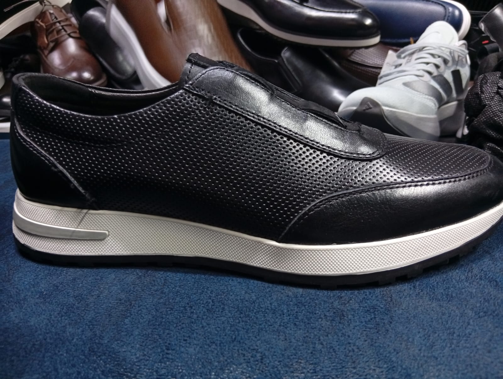 Men’s Premium Slip-On Leather Sneakers – Perforated Design with Rugged Grip Sole