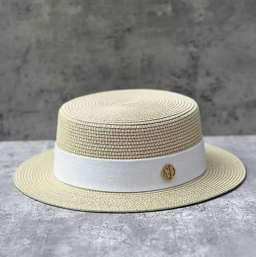 Classic Summer Boater Hat – Straw Flat Top Sun Hat for Men & Women