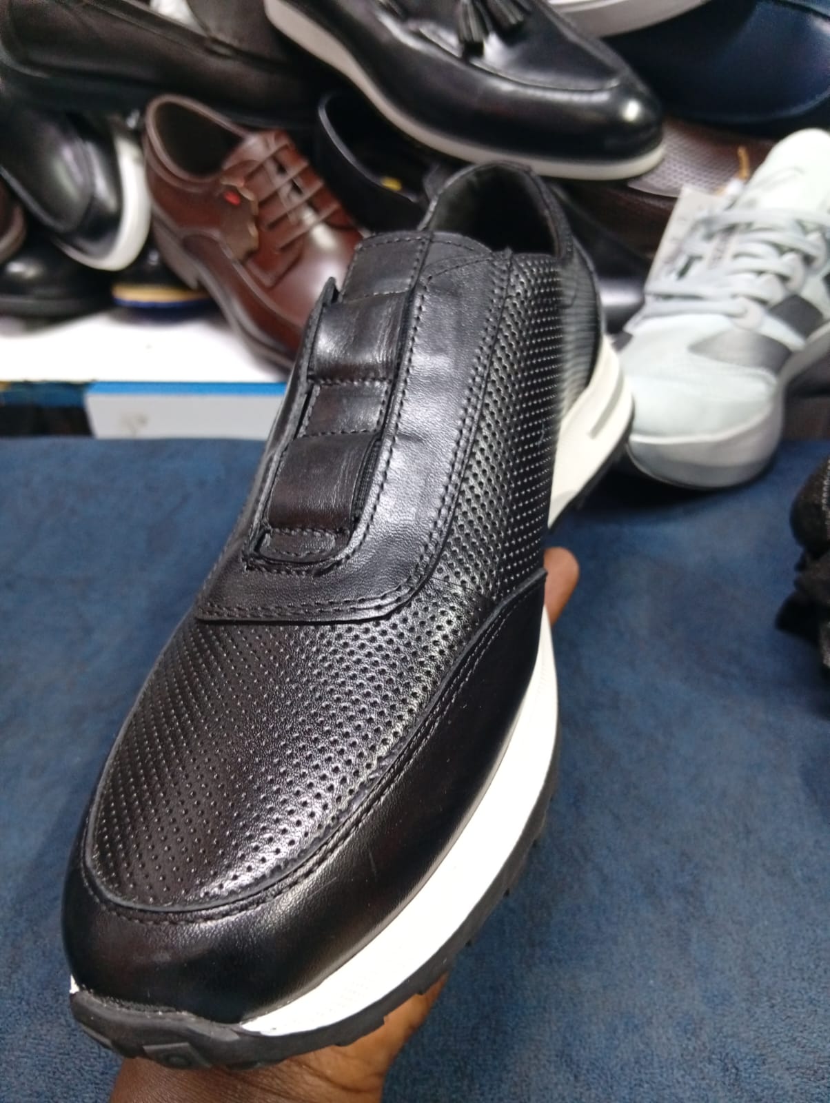 Men’s Premium Slip-On Leather Sneakers – Perforated Design with Rugged Grip Sole