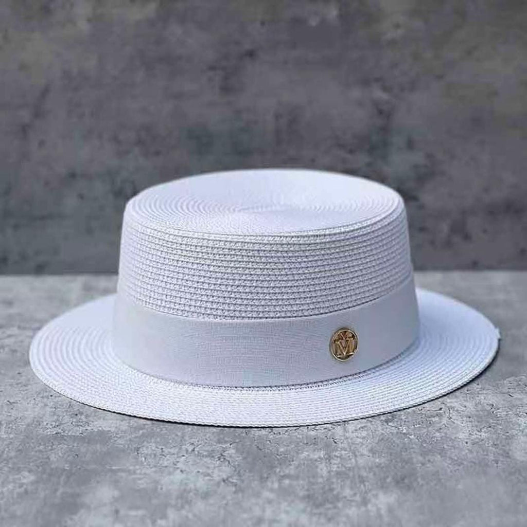 Classic Summer Boater Hat – Straw Flat Top Sun Hat for Men & Women