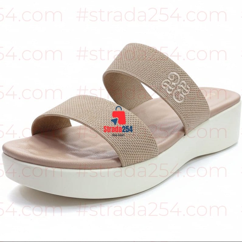 🔴Ladies Comfort Platform Sandals – Coffee Brown Dual Strap Cushioned Slides🔴