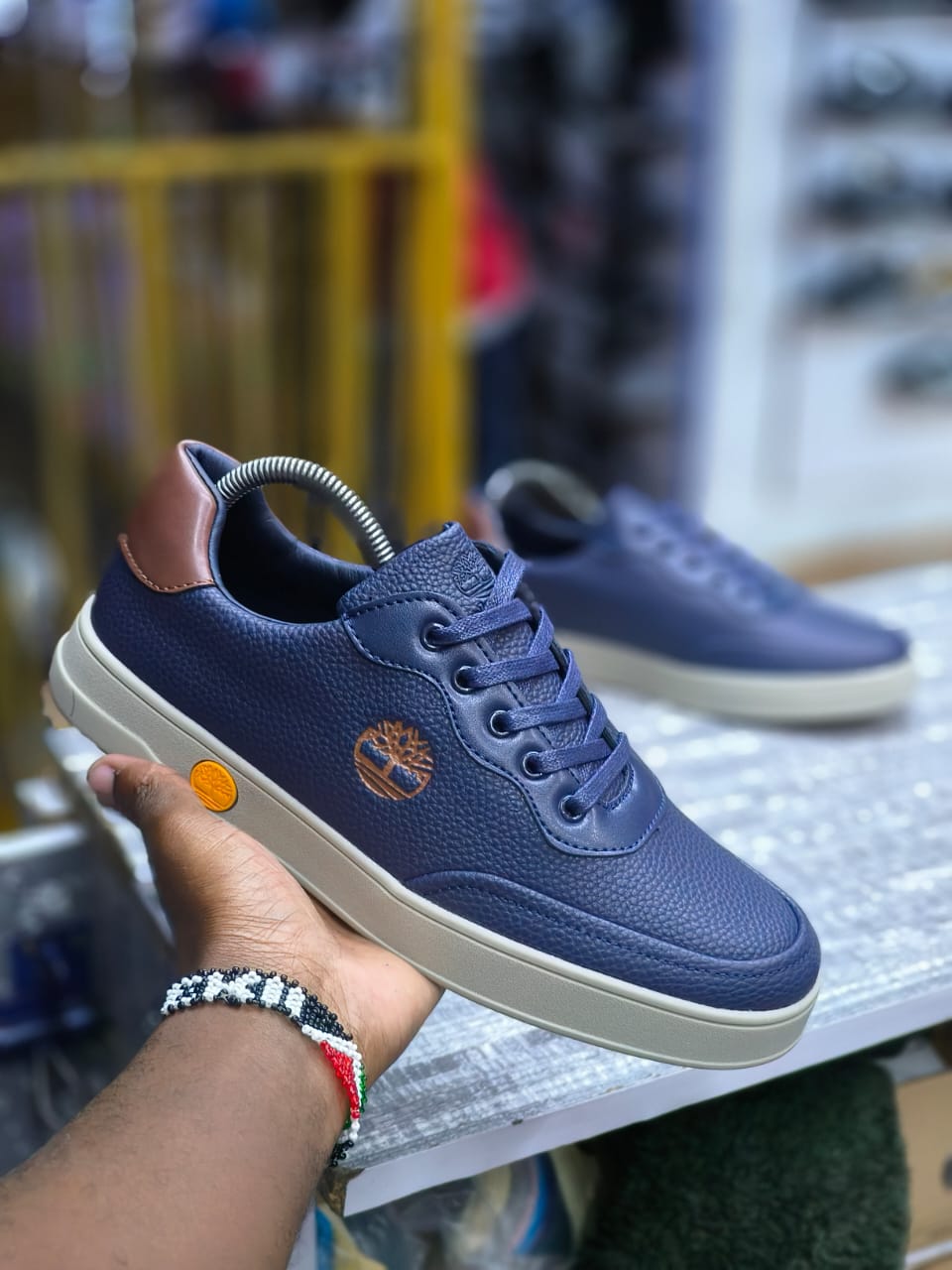 Stylish Navy Blue Leather Sneakers