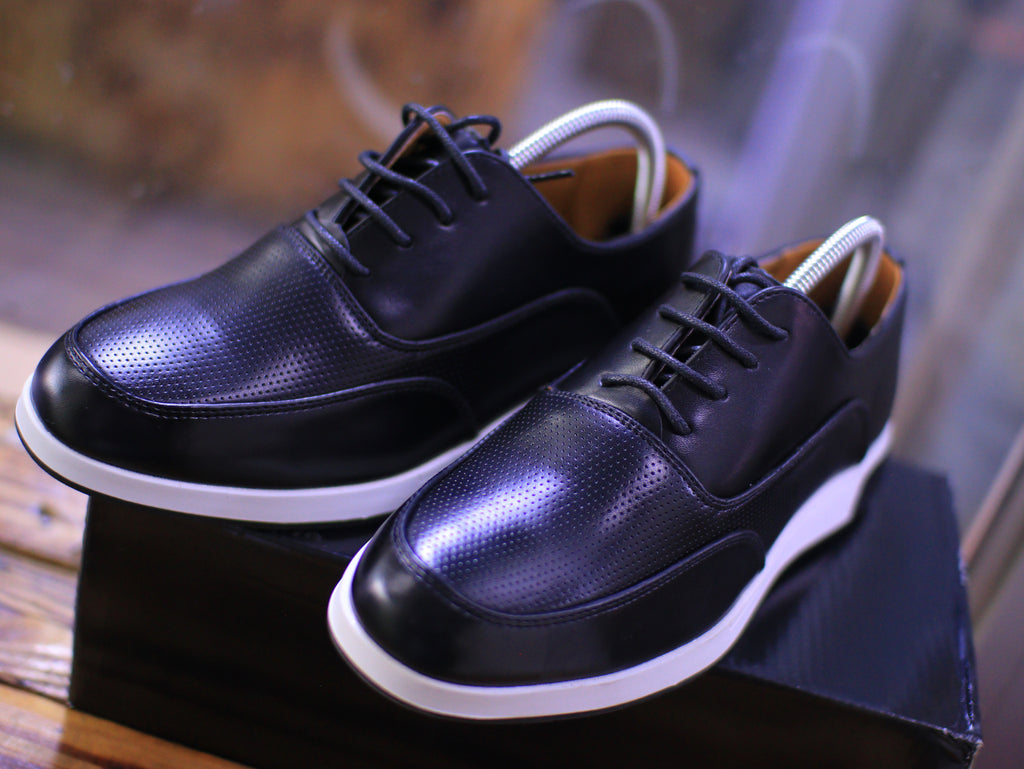 Men’s Casual Leather Sneakers – Perforated Comfort Design