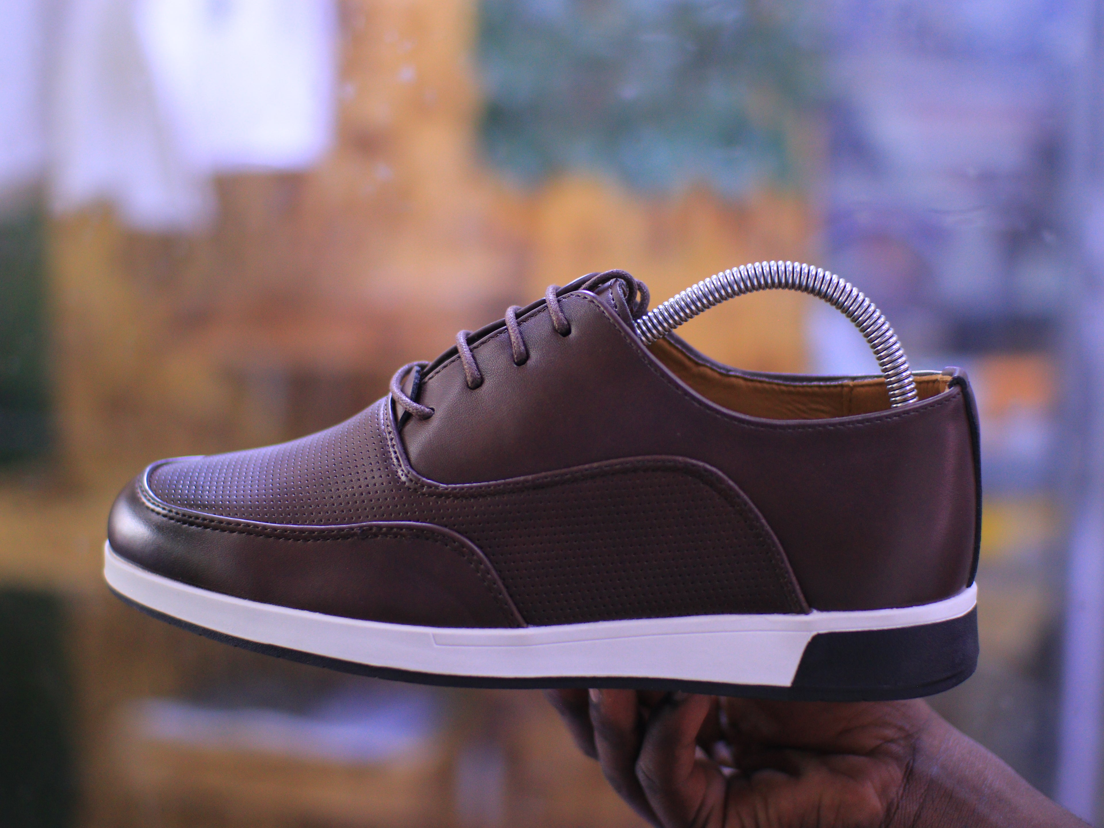 Men’s Casual Leather Sneakers – Perforated Comfort Design