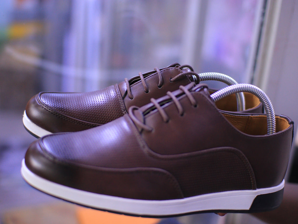 Men’s Casual Leather Sneakers – Perforated Comfort Design