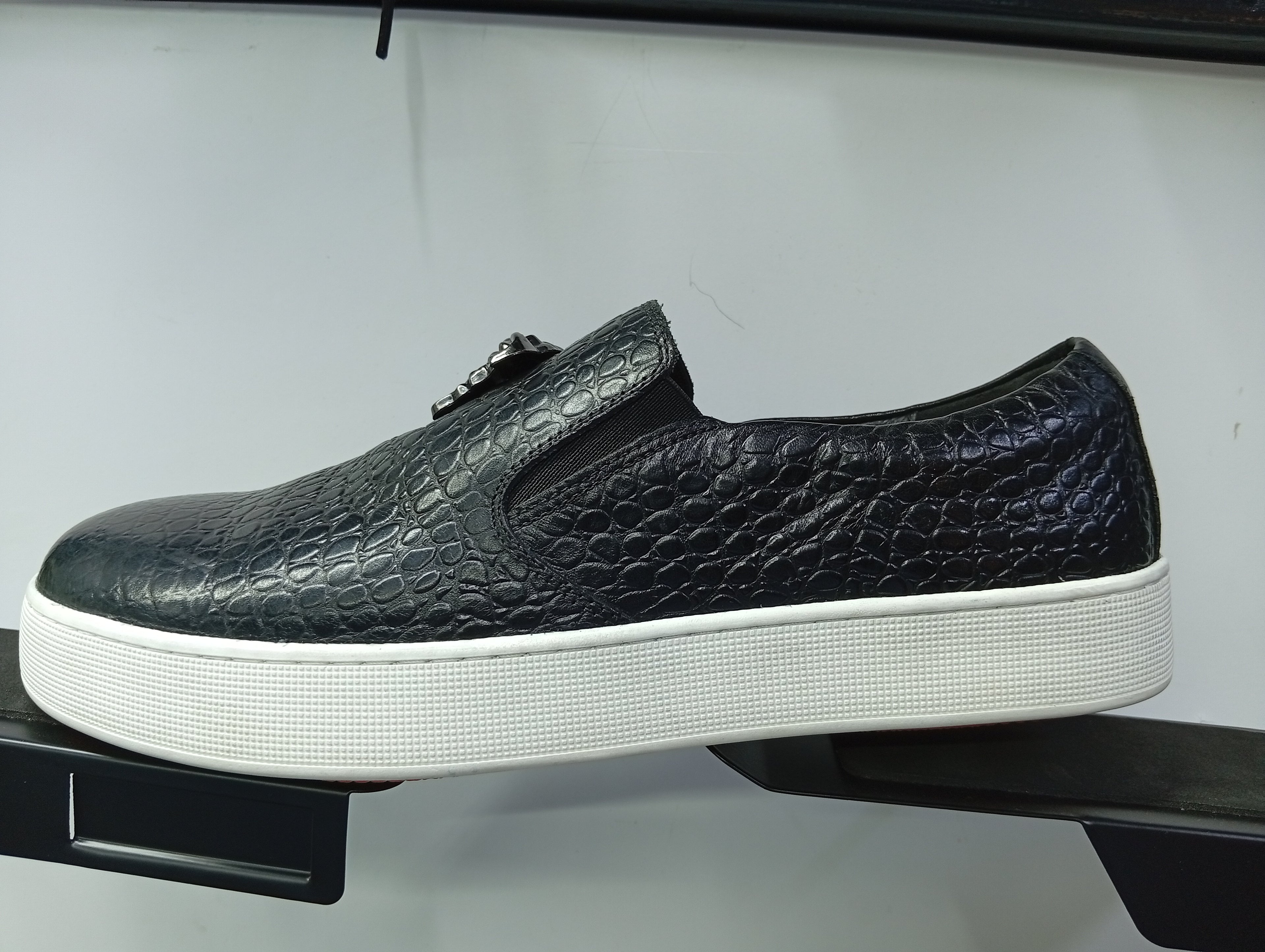 Men’s Black Croc-Texture Slip-On Sneakers