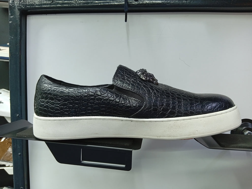 Men’s Black Croc-Texture Slip-On Sneakers