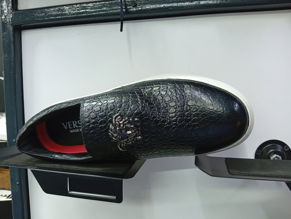 Men’s Black Croc-Texture Slip-On Sneakers