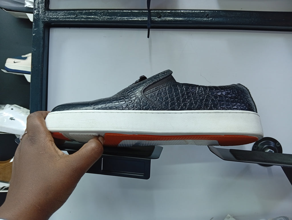 Men’s Black Croc-Texture Slip-On Sneakers