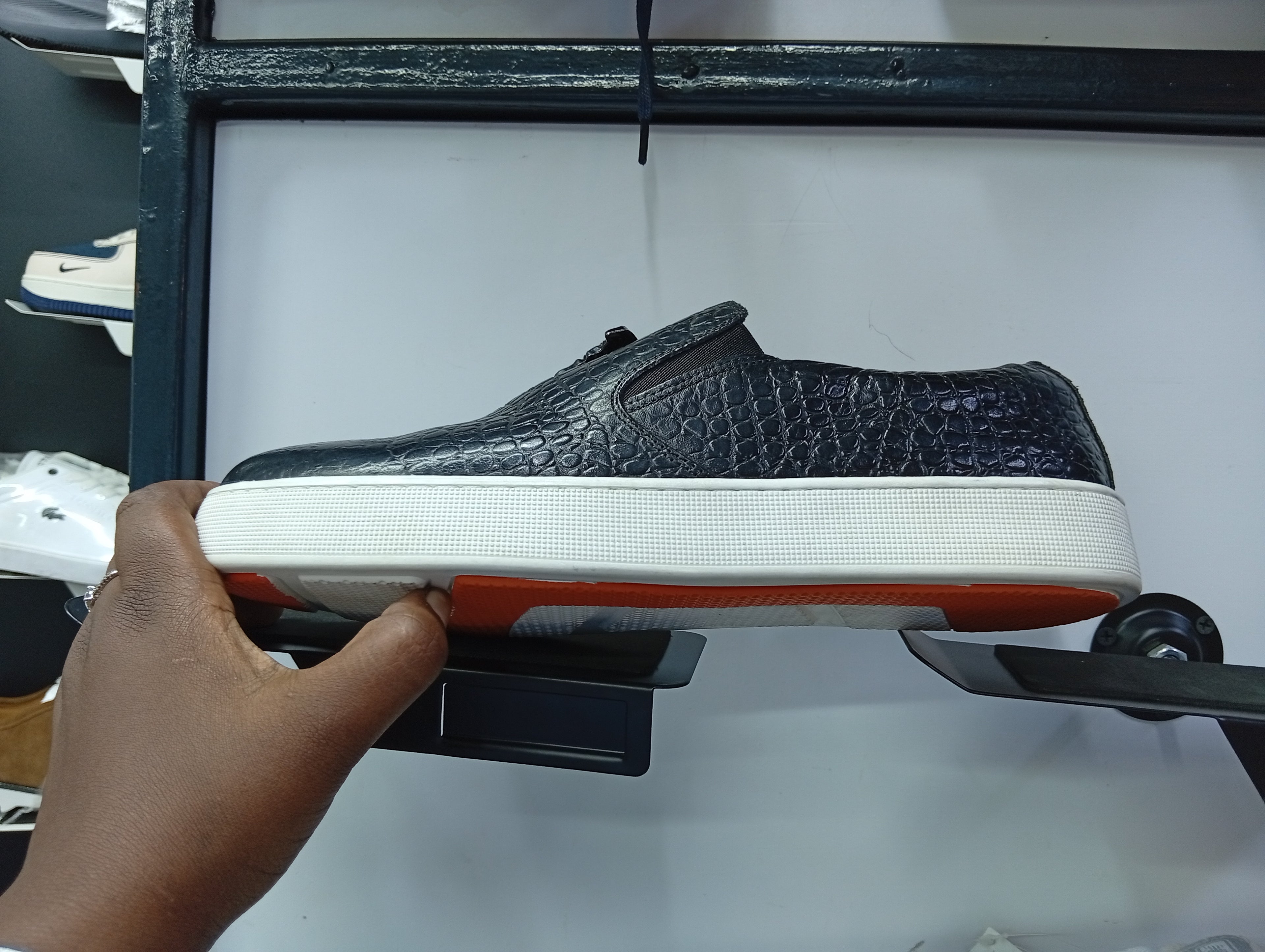 Men’s Black Croc-Texture Slip-On Sneakers