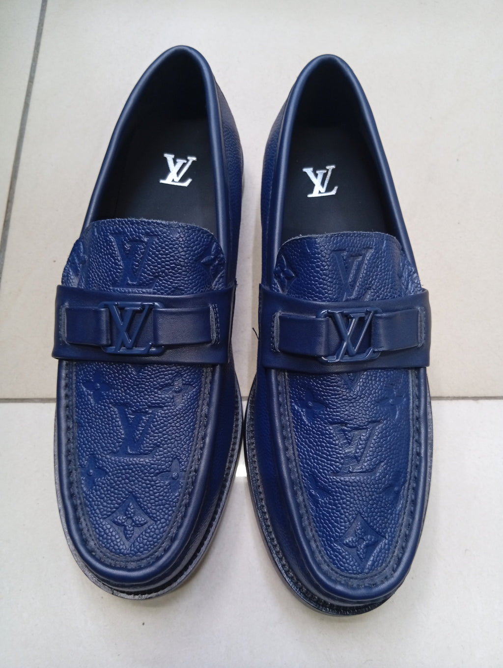 Ls Vn Men’s Navy Blue Monogram Loafers – Premium Leather Luxury