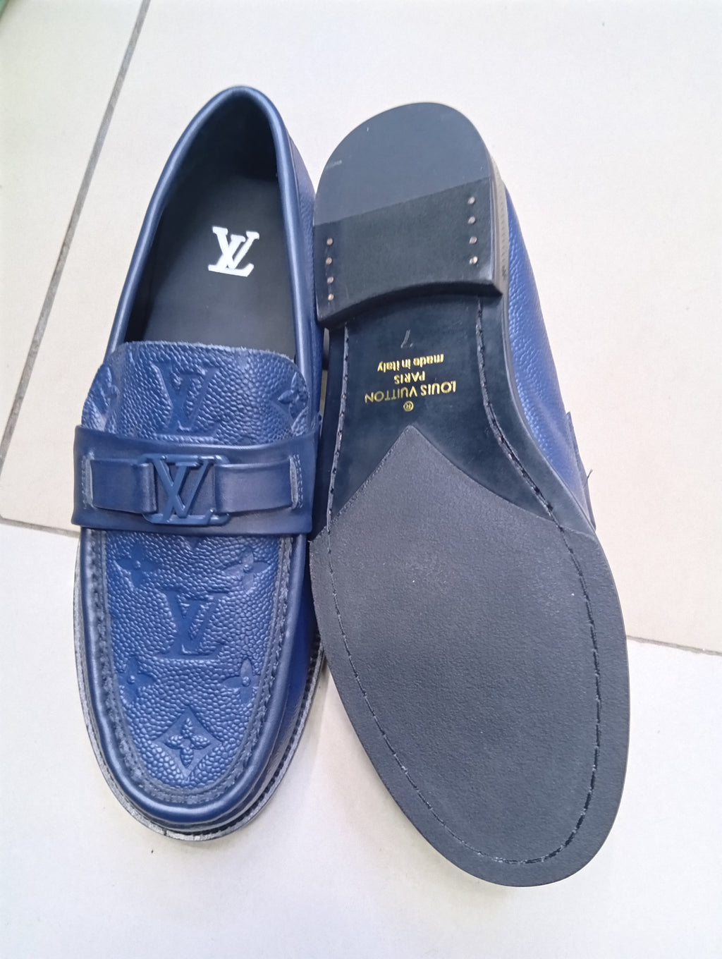 Ls Vn Men’s Navy Blue Monogram Loafers – Premium Leather Luxury