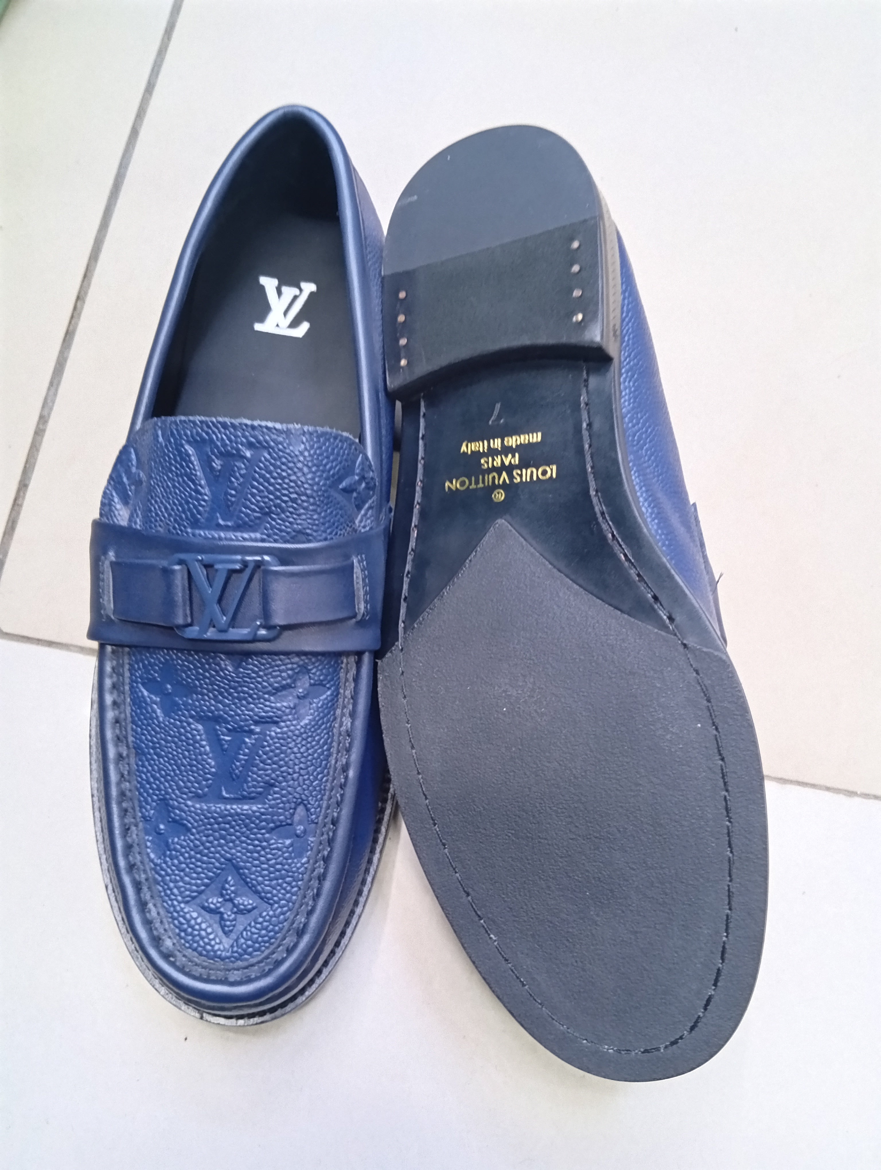 Ls Vn Men’s Navy Blue Monogram Loafers – Premium Leather Luxury