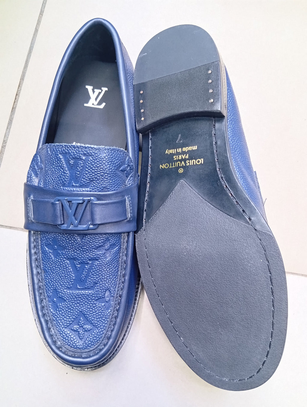 Ls Vn Men’s Navy Blue Monogram Loafers – Premium Leather Luxury
