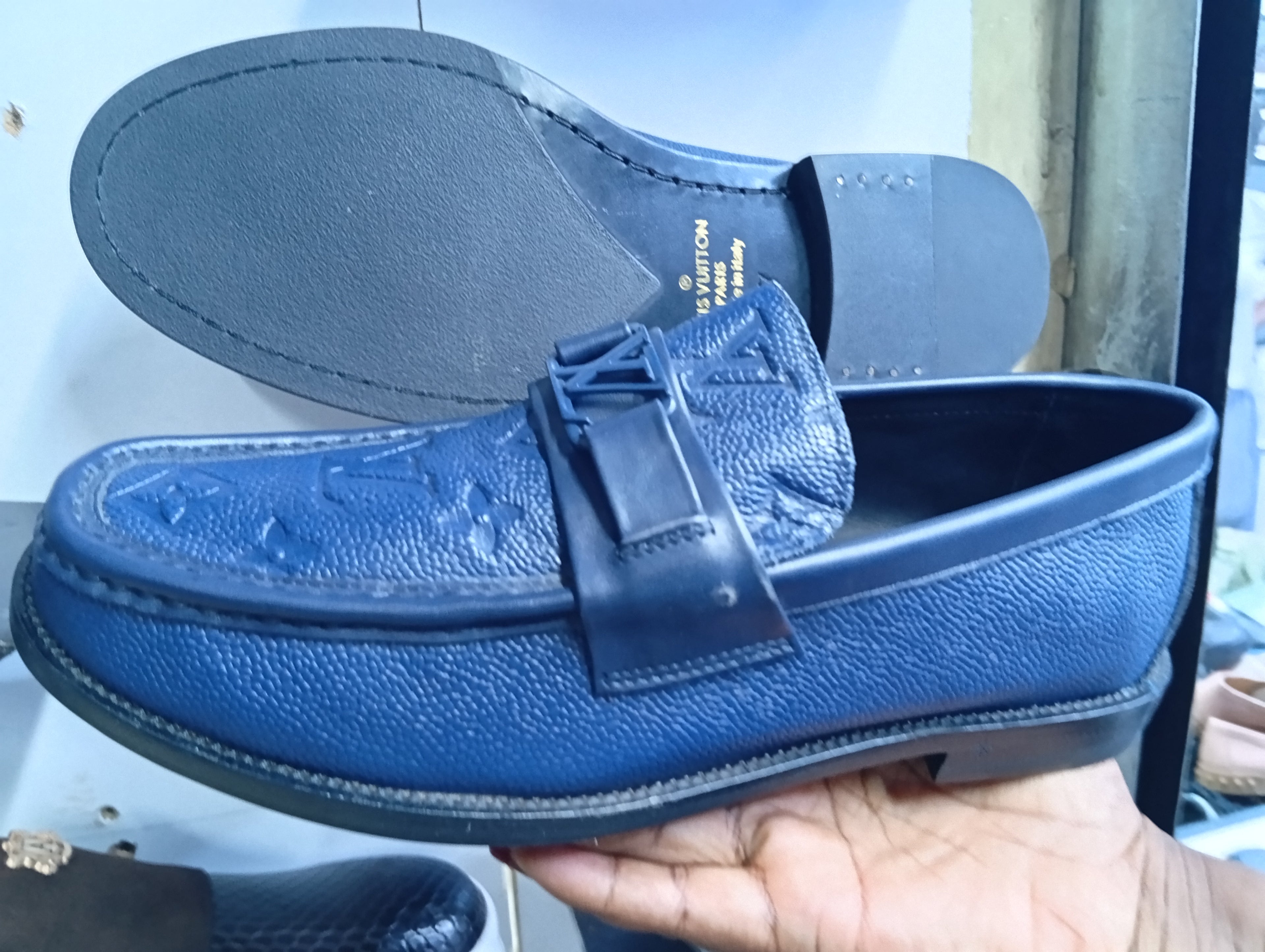 Ls Vn Men’s Navy Blue Monogram Loafers – Premium Leather Luxury