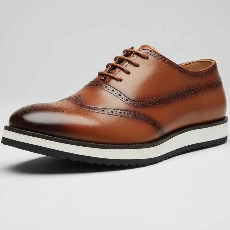 John Foster Men’s Leather Brogue Shoes – Smart Casual Comfort Dress Shoes