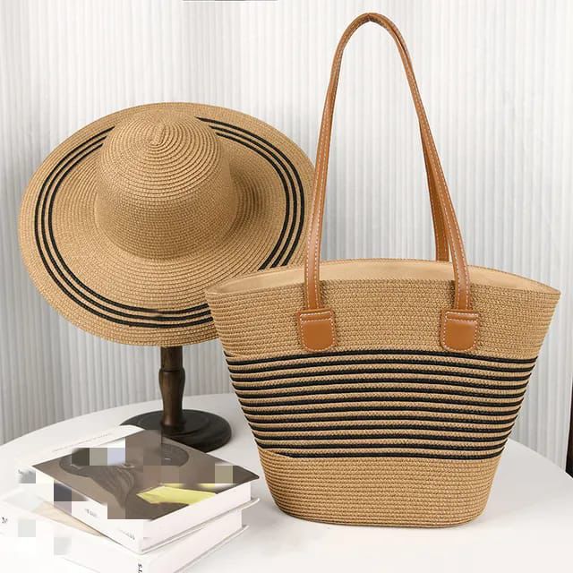 Summer Straw Tote & Sun Hat Set
