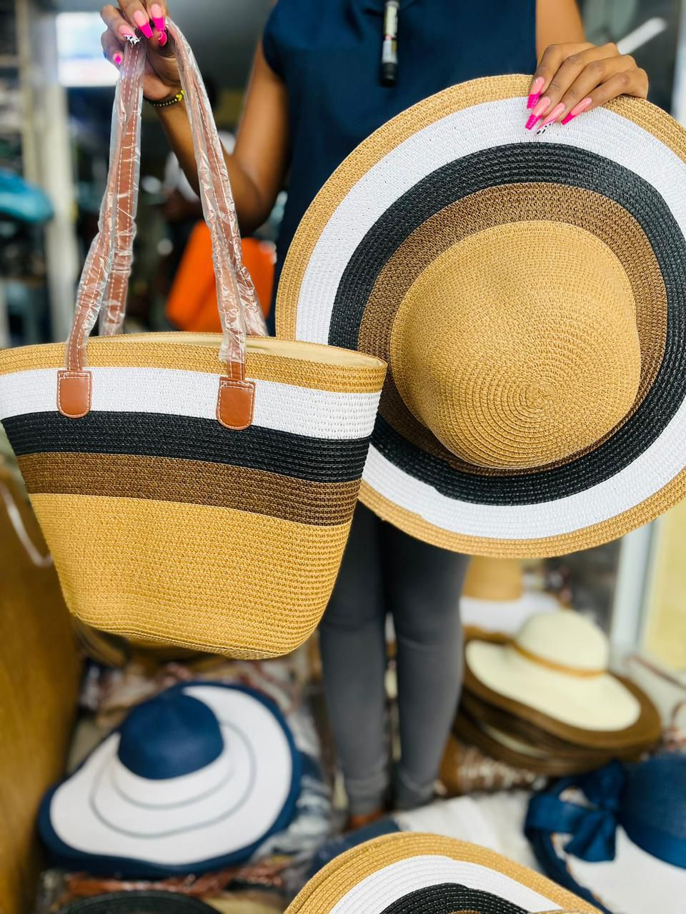 Summer Straw Tote & Sun Hat Set