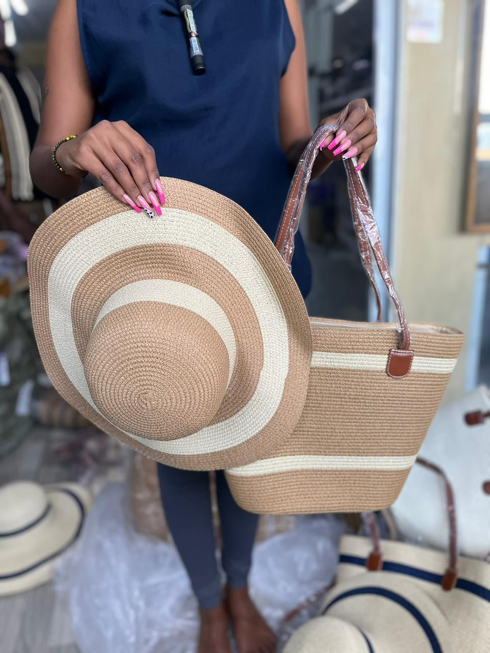 Summer Straw Tote & Sun Hat Set
