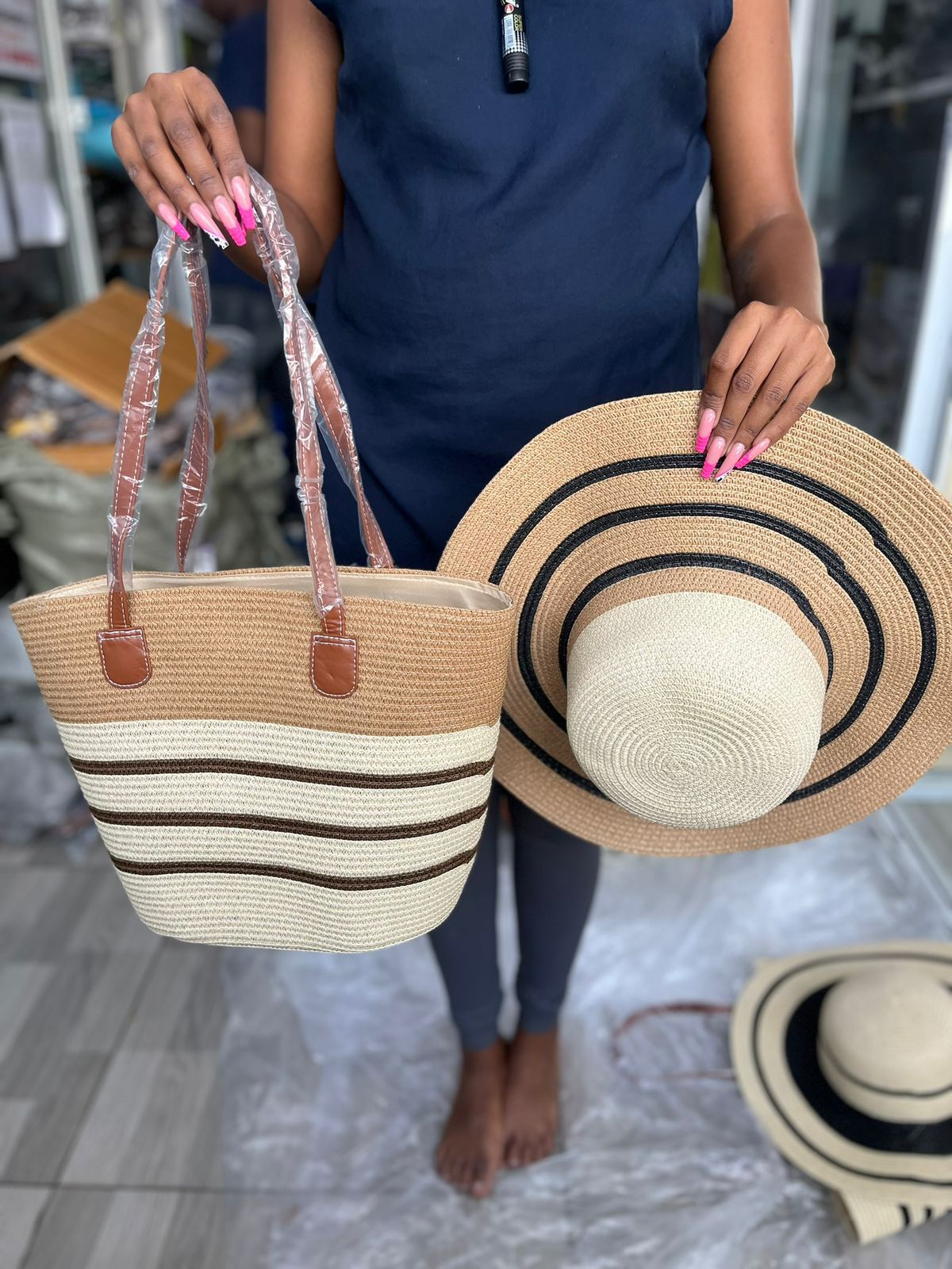 Summer Straw Tote & Sun Hat Set