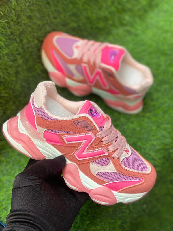 Kids Chunky Pink Athletic Sneakers – Breathable Mesh & Suede Comfort Runners