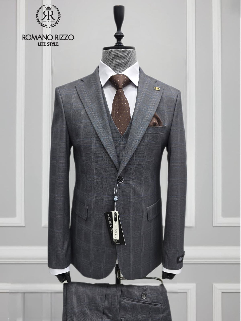 Men’s Luxury Checkered 3-Piece Suit – Tailored Fit Blazer, Waistcoat & Trousers