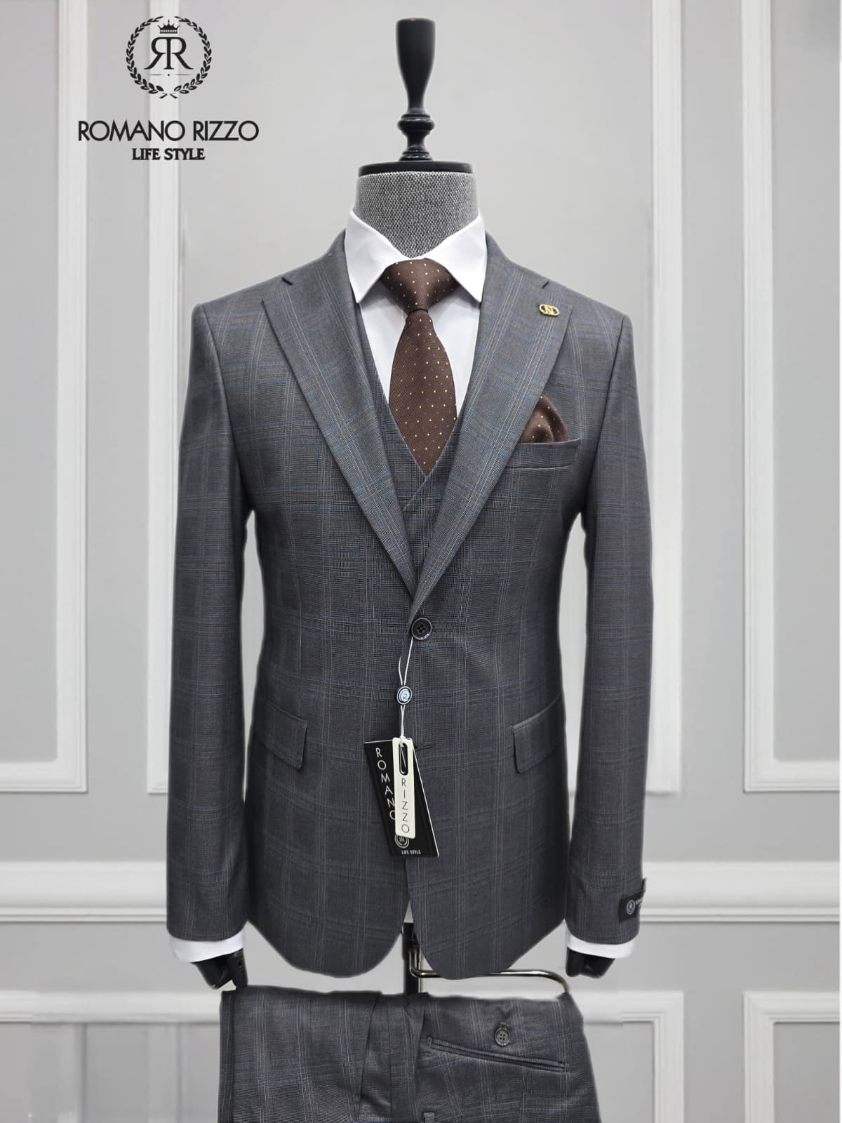 Men’s Luxury Checkered 3-Piece Suit – Tailored Fit Blazer, Waistcoat & Trousers