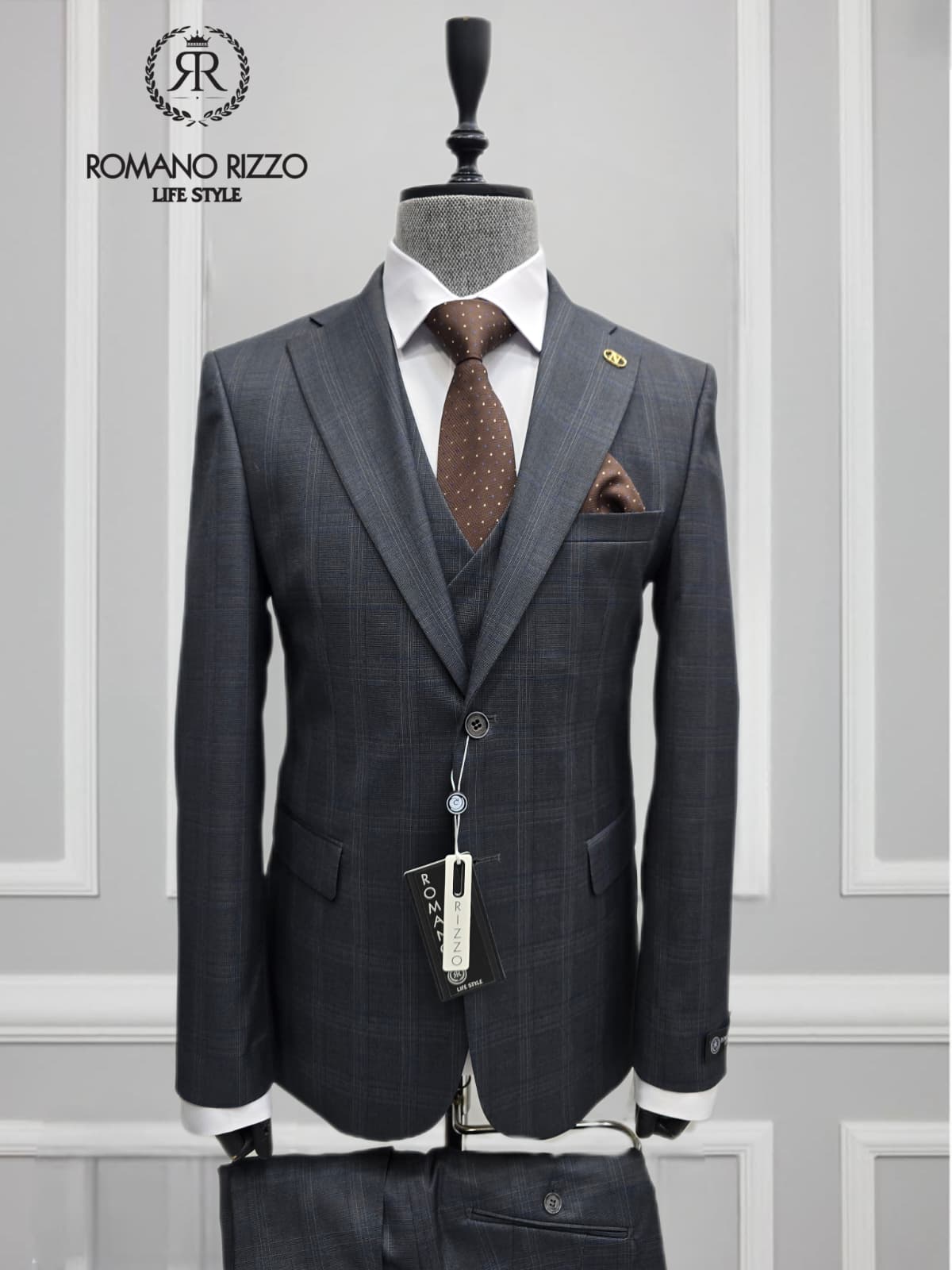 Men’s Luxury Checkered 3-Piece Suit – Tailored Fit Blazer, Waistcoat & Trousers