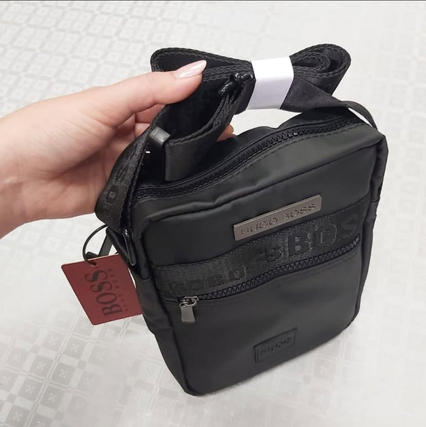 Men’s Black Crossbody Bag – Compact Shoulder Sling with Front Zip Pocket