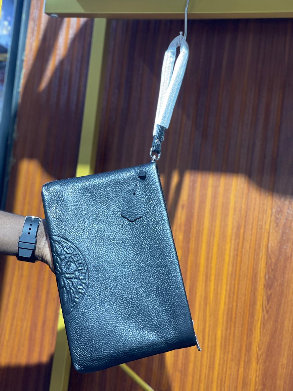 Leather Wristlet Clutch – Embossed Corner Pattern Design