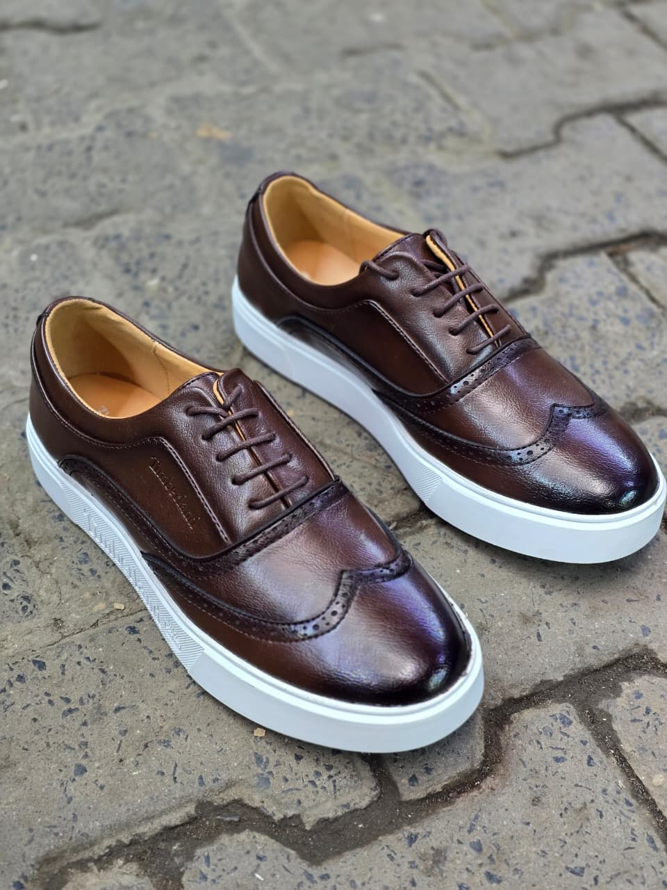 Men’s Black Leather Timberland Sneakers – Wingtip Brogue Hybrid with White Sole