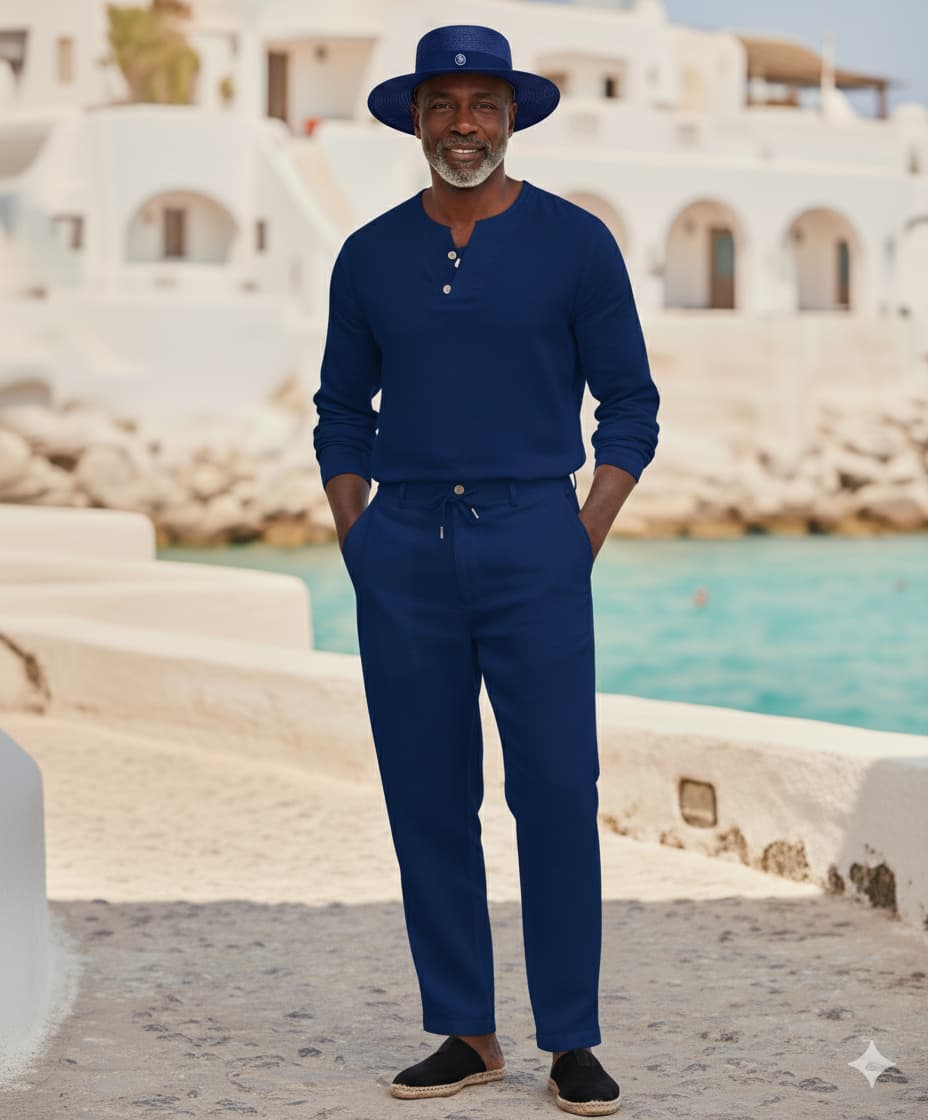 Men’s Presidential Henley & Relaxed Fit Linen Set – Lightweight Resort Wear Outfit