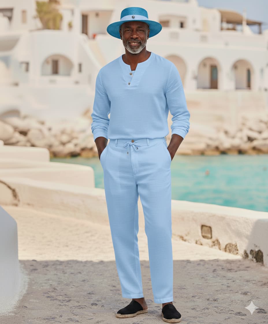 Men’s Presidential Henley & Relaxed Fit Linen Set – Lightweight Resort Wear Outfit