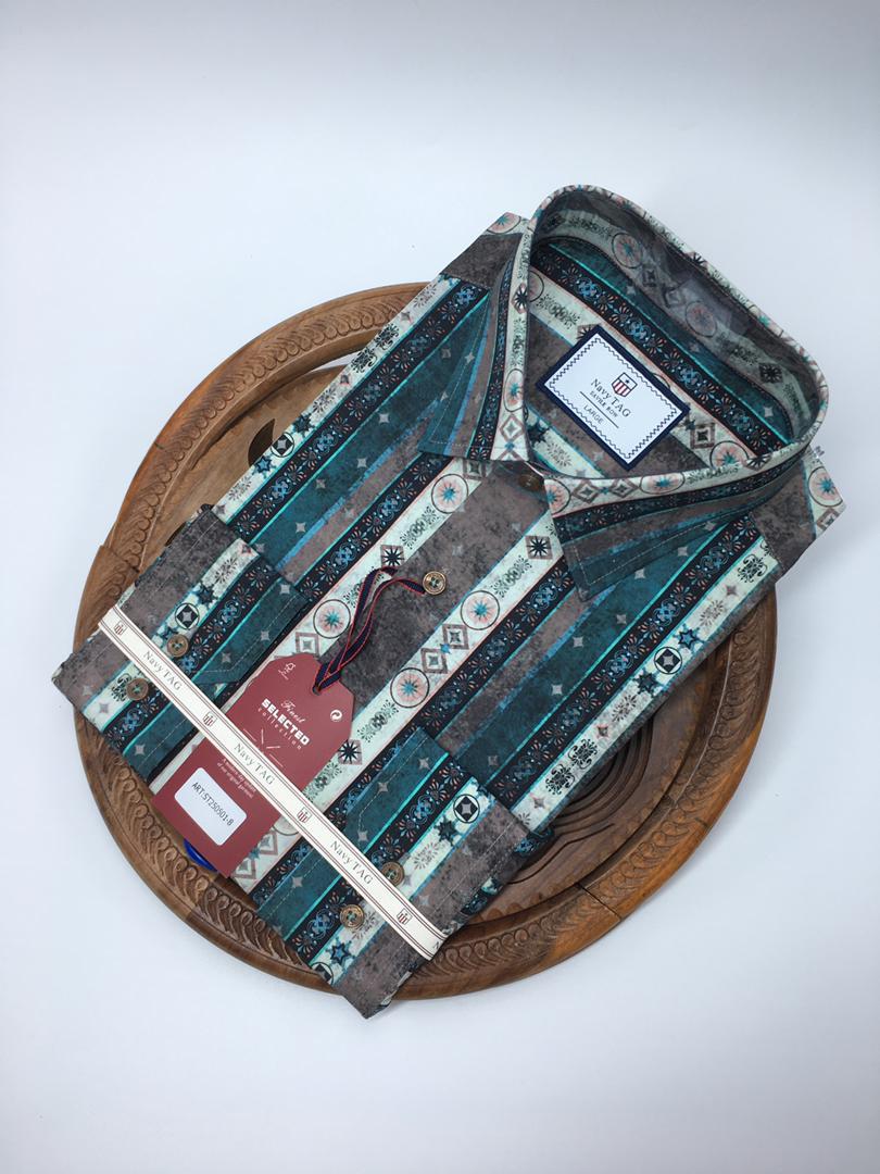 NavyTag Shirt – Black & Blue Abstract Print