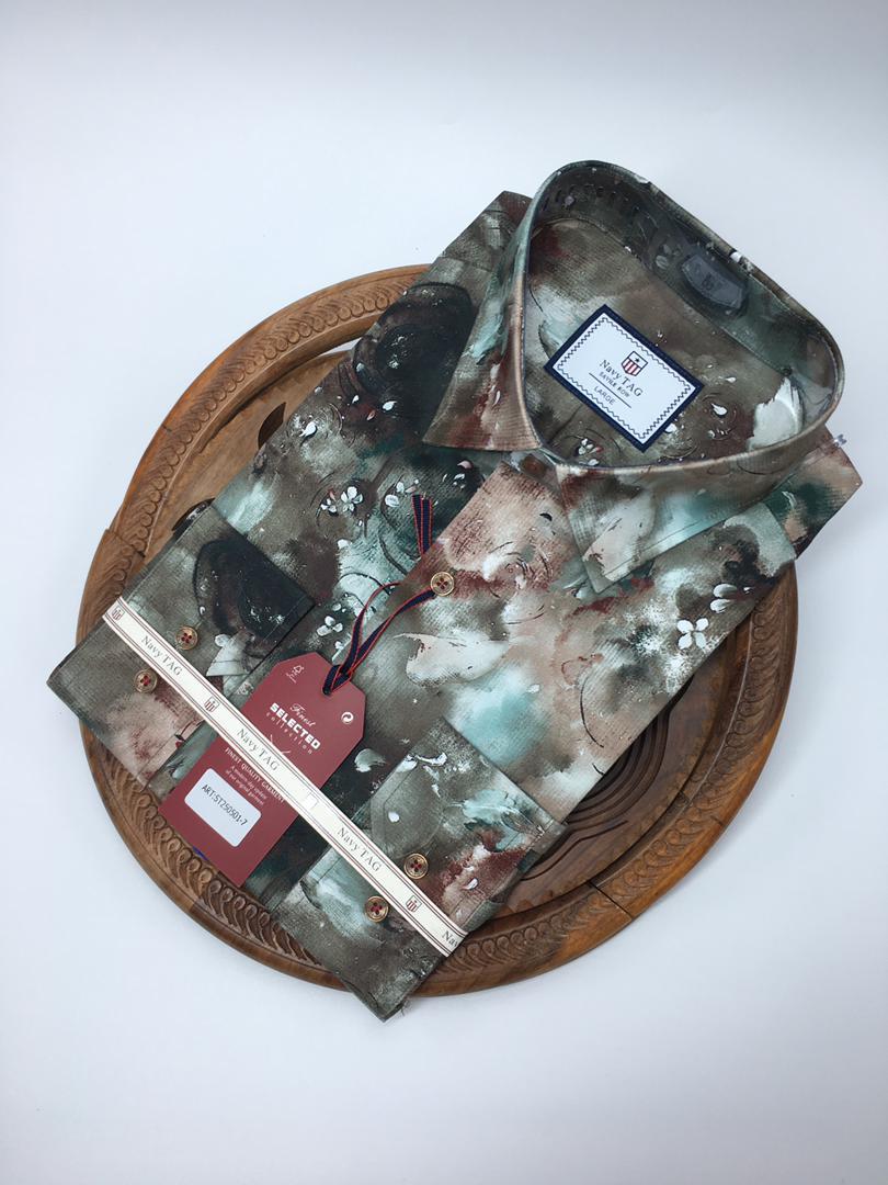 NavyTag Shirt – Black & Blue Abstract Print