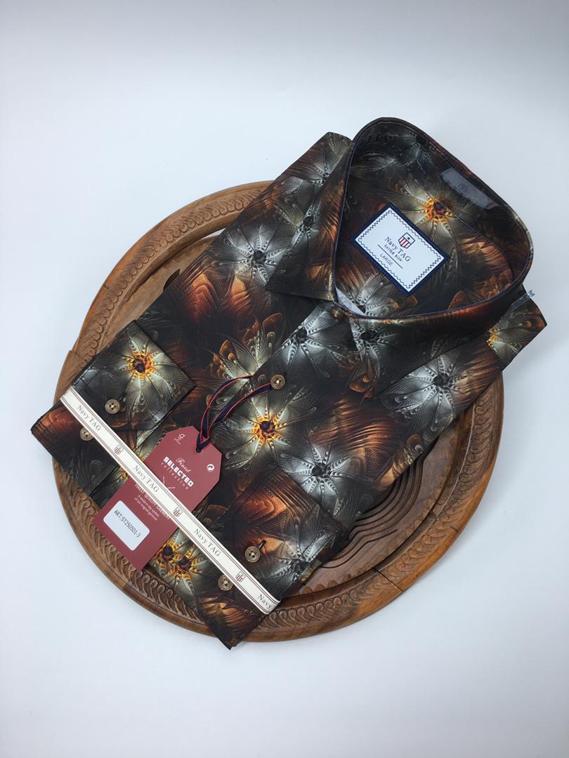 NavyTag Shirt – Black & Blue Abstract Print