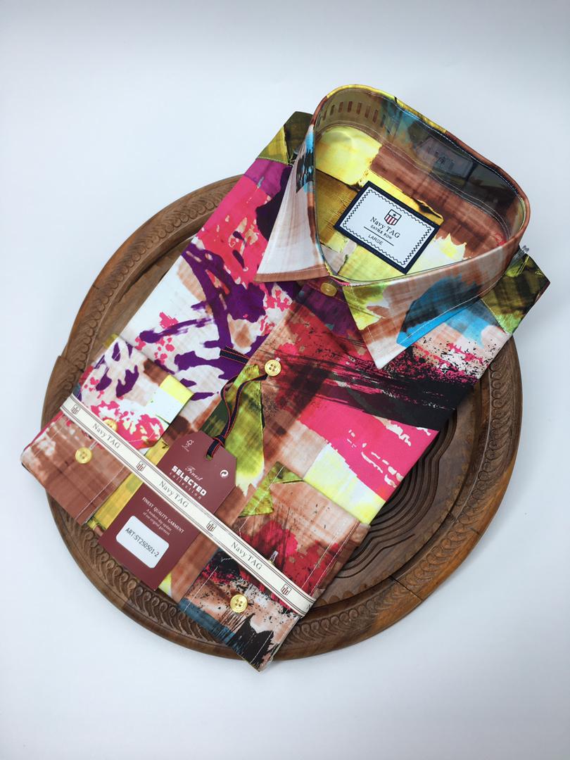 NavyTag Shirt – Black & Blue Abstract Print