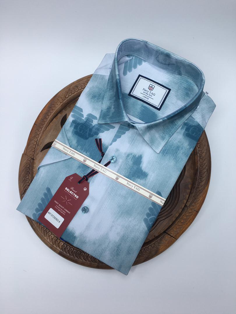 NavyTag Shirt – Black & Blue Abstract Print