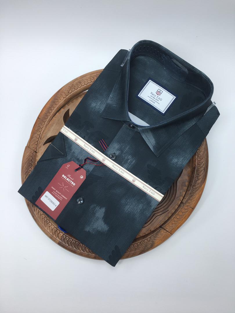 NavyTag Shirt – Black & Blue Abstract Print