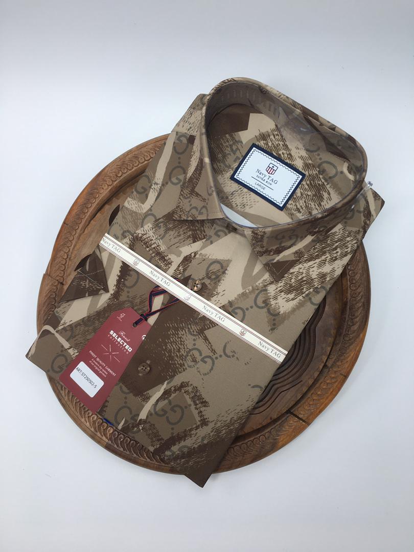 NavyTag Shirt – Black & Blue Abstract Print