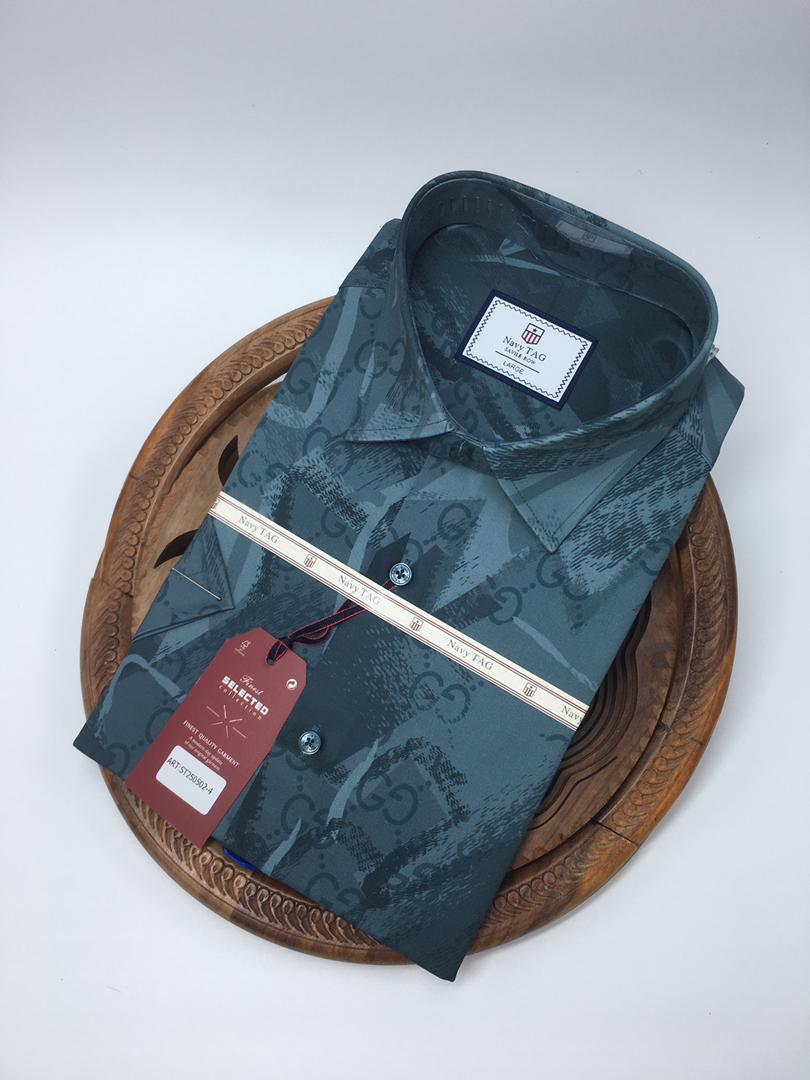 NavyTag Shirt – Black & Blue Abstract Print