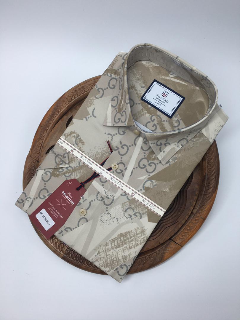 NavyTag Shirt – Black & Blue Abstract Print