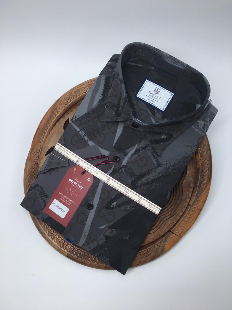 NavyTag Shirt – Black & Blue Abstract Print