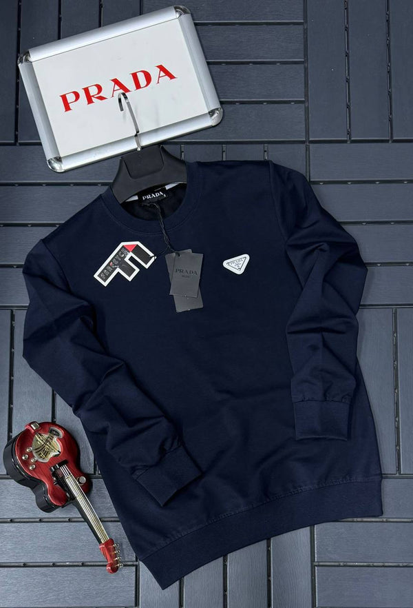 Prada Men’s Crewneck Sweatshirt – Iconic Triangle Logo Luxury Essential