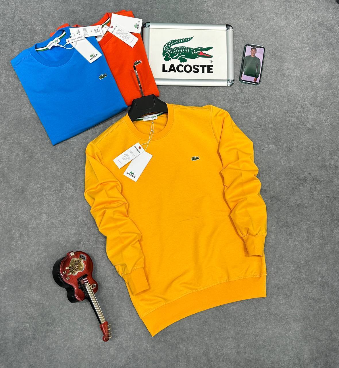 Lacoste Men’s Classic Crewneck Sweatshirt – Signature Crocodile Logo (Multiple Colors)