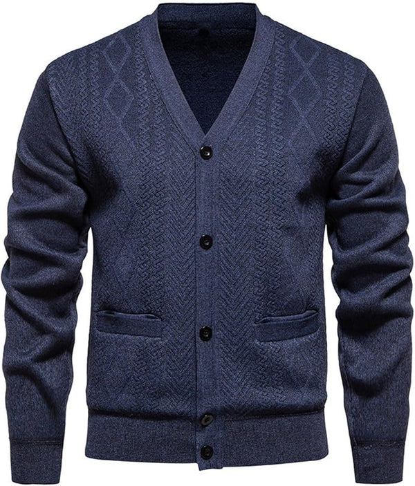 Men’s Classic Knit Button-Up Cardigan – Textured Pattern